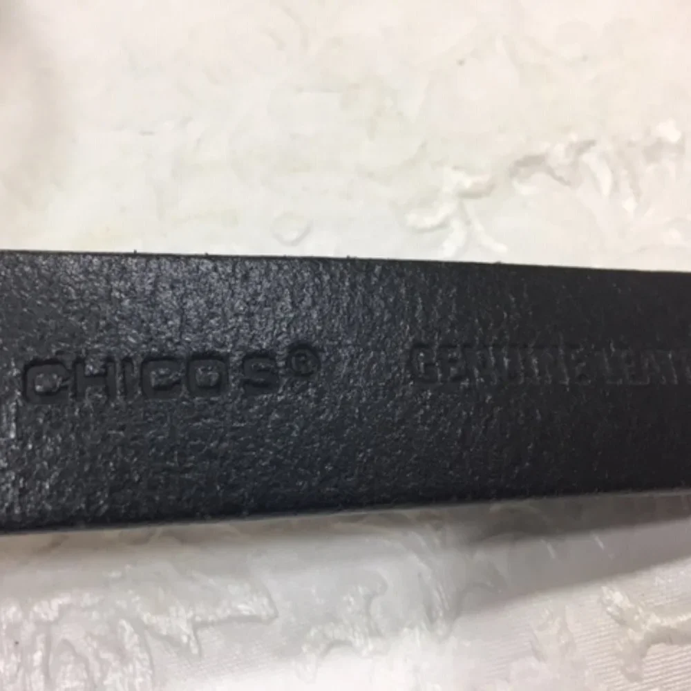 Chico's Black Genuine Leather Fashion Adjustable Silver Buckle Belt Size S/M